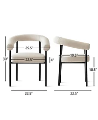 Maison Boucle Set of 2 Boucle Upholstered Dining Armchairs Curved Arms Metal Legs