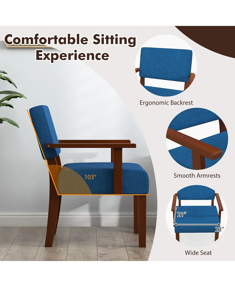 Sugift Linen Upholstered Accent Chair with Padded Seat and Back