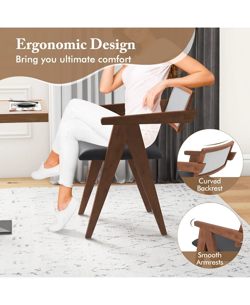 Sugift Mid Century Wooden Accent Chairs Set with Padded Seats