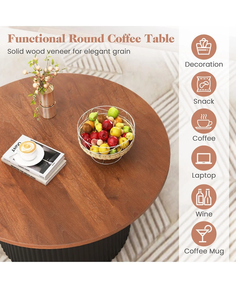 Sugift Round Coffee Table with Solid Wood Frame and Top