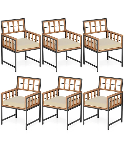 Sugift Set of Six Patio Dining Chairs with Acacia Wood and Cushions