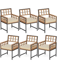 Sugift Set of Six Patio Dining Chairs with Acacia Wood and Cushions