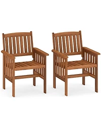 Sugift Patio Chairs Set of Two Solid Wood Chairs with Slatted Seats