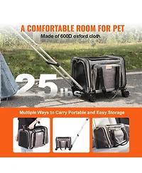 Zeus and Ruta Airline Approved Rolling Cat Carrier With Wheels Telescopic Handle And Shoulder Strap For Pets Under 25lbs Grey