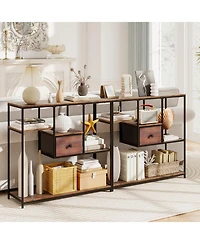 Gouun 40 in Console Table with Fabric Drawer and 4 Staggered Open Shelves