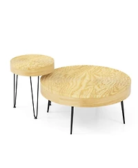 Gouun Set of 2 Solid Pine Wood Farmhouse Round Nesting Coffee Tables