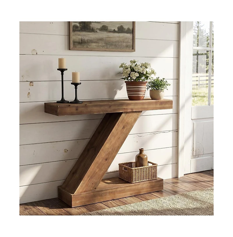 Tribesigns 41.3” Solid Wood Console Table, Z-Shaped Entryway Table, Mid-Century Modern Sofa Table