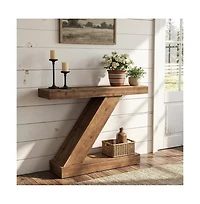 Tribesigns 41.3” Solid Wood Console Table, Z-Shaped Entryway Table, Mid-Century Modern Sofa Table