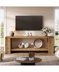 Tribesigns Solid Wood Tv Stand for 55/60/65/75-Inch Tvs, Farmhouse Entertainment Center with 2-Tier Storage Shelf, Fluted TV Consoles