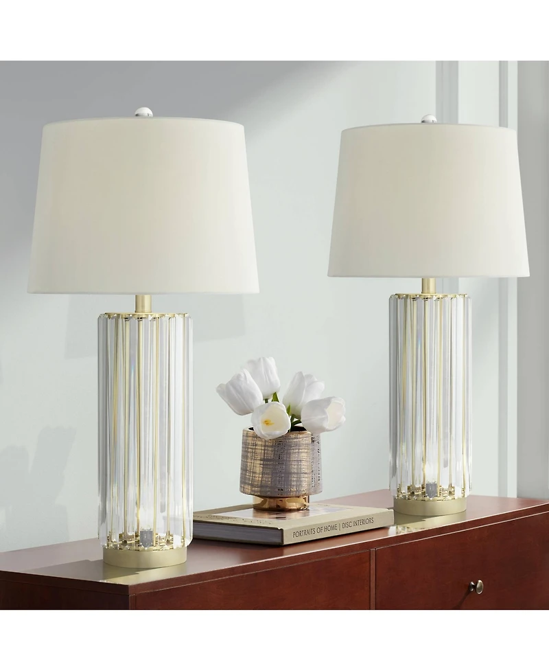 Regency Hill Rivera 27 3/4" Tall Traditional Table Lamps Set of 2 Led Night Lights Clear Glass Rod Living Room Bedroom