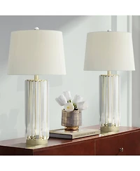 Regency Hill Rivera 27 3/4" Tall Traditional Table Lamps Set of 2 Led Night Lights Clear Glass Rod Living Room Bedroom