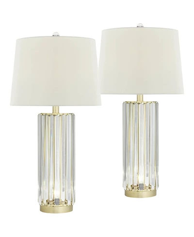Regency Hill Rivera 27 3/4" Tall Traditional Table Lamps Set of 2 Led Night Lights Clear Glass Rod Living Room Bedroom