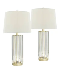 Regency Hill Rivera 27 3/4" Tall Traditional Table Lamps Set of 2 Led Night Lights Clear Glass Rod Living Room Bedroom