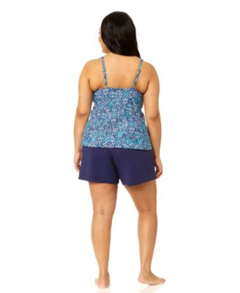 Island Escape Plus Size Printed V Neck Underwire Tankini Top Macys Exclusive Shorts