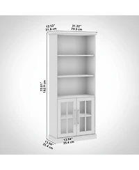 Yigii Tall 5 Shelf Bookcase Glass Doors Modern Farmhouse Storage Living Room Office