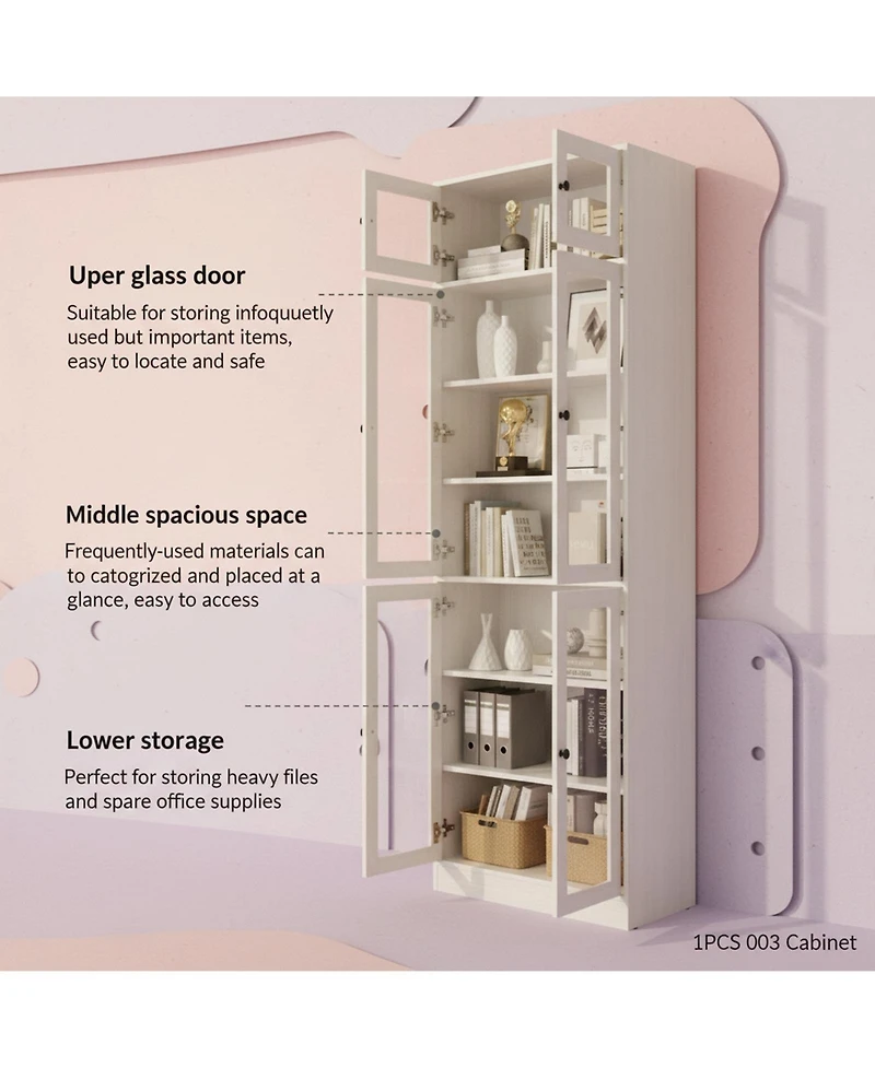 Yigii 85.5" H 7 Tier Bookshelf with Glass Doors White Large Storage Bookcase for Living Room Office