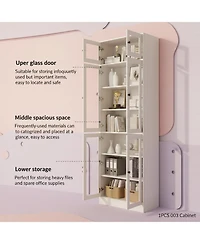 Yigii 85.5" H 7 Tier Bookshelf with Glass Doors White Large Storage Bookcase for Living Room Office