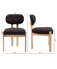 Rainsken Wooden Dining Chairs Set of 2, Modern Fabric Upholstered Kitchen Chairs with Curved Backrest and Solid Wood Legs for Dining Room, Living Room
