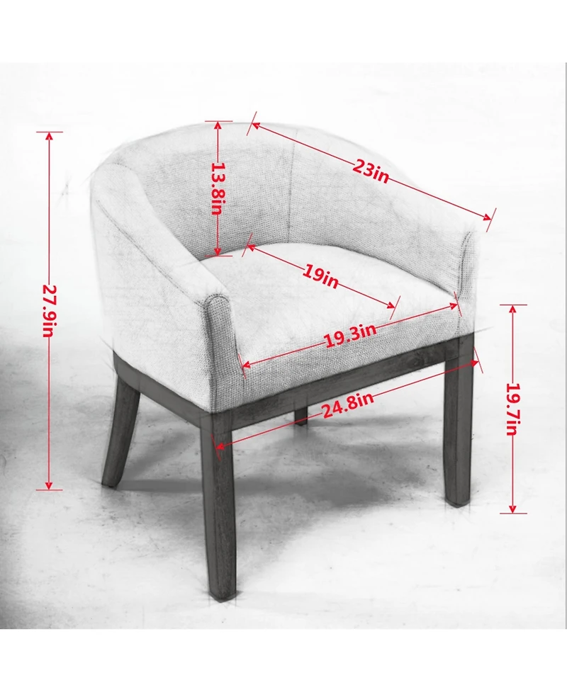 Rainsken Barrel Dining Chair, Farmhouse Linen Upholstered Kitchen Chair with Solid Wood Legs and Arms for Living Room and Dining Room, Set Of 1