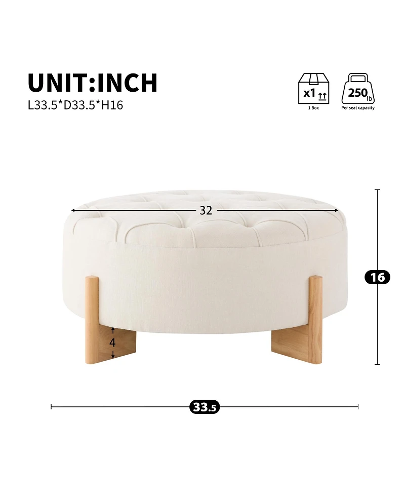 Rainsken 32" Round Tufted Ottoman