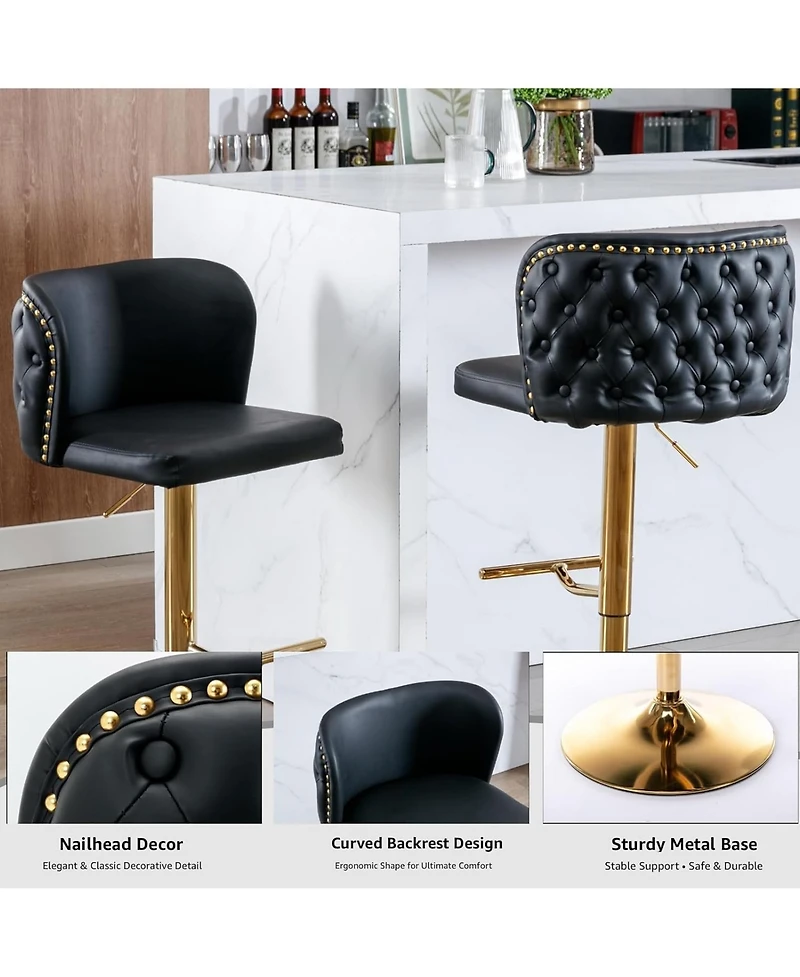 Rainsken Barstools Set of 2 - Modern Pu Leather Bar Stools