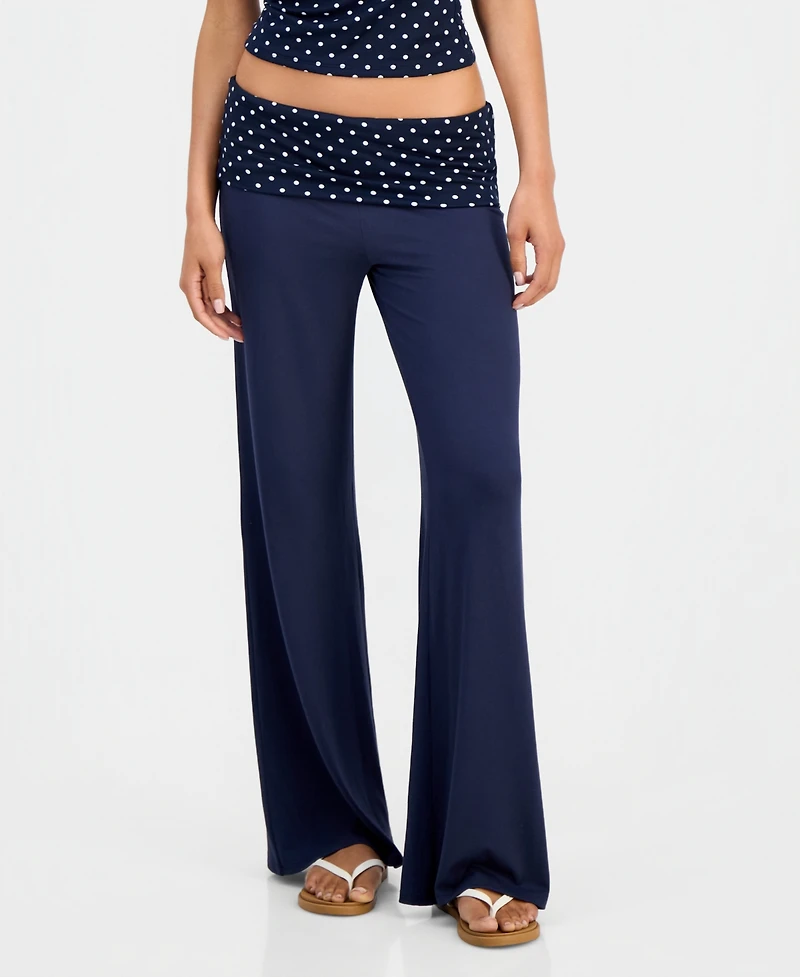 Just Polly Juniors' Fold-Over Flare-Leg Pants