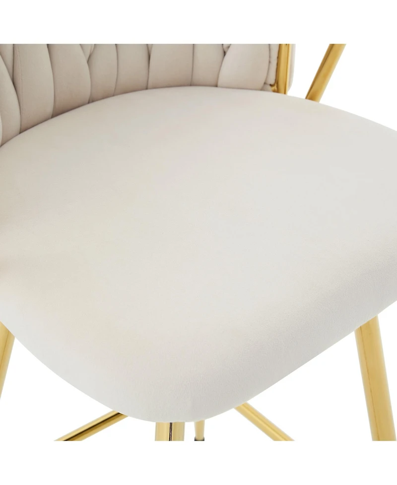 Rainsken Velvet Bar Stool set Swivel Counter Height Chairs with Metal Frame and Woven Rope Backrest for Kitchen Island