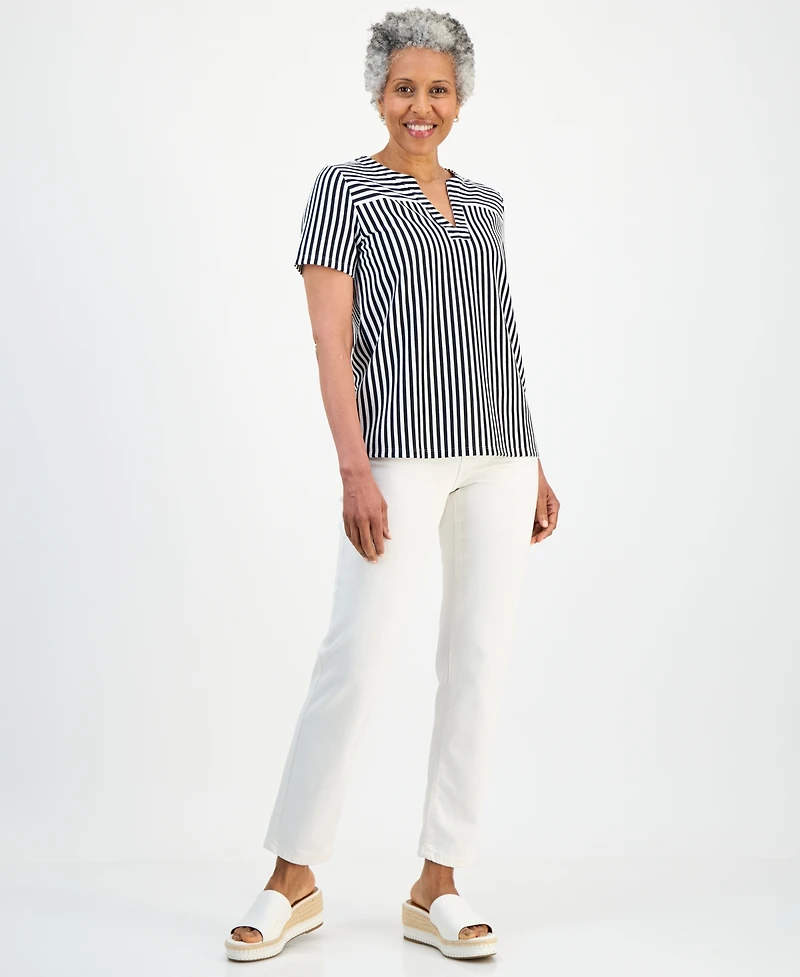 Style & Co Petite Striped Short-Sleeve Yoke Top, Macy's Exclusive