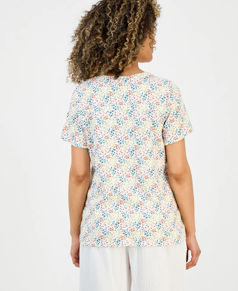 Style & Co Petite Floral-Print Short-Sleeve Split-Neck Yoke Top, Macy's Exclusive