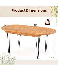 Gymax 71 Patio Dining Table 6 Person Large Oval Table Teak Wood Tabletop