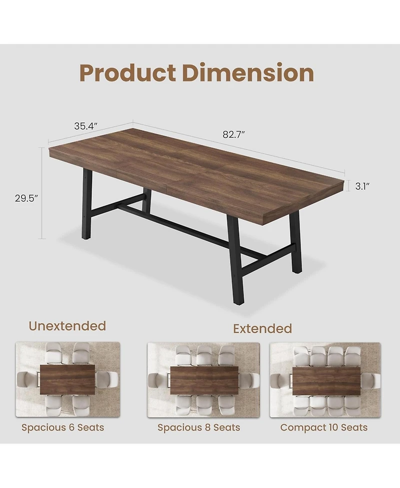 gaomon 63-83" Extendable Dining Table, Industrial Rectangular Dining Room Table for 6-8 People, Expandable Kitchen Table with Heavy Duty Metal Frame