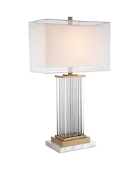 Vienna Full Spectrum Darcia Modern Table Lamp with White Riser Tall Crystal Sheer Outer Linen Inner Shade for Bedroom Living Room Bedside
