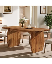 Tribesigns Finmind Solid Wood Dining Table for 4-6 People, Farmhouse Kitchen Table with Sturdy Wooden Legs