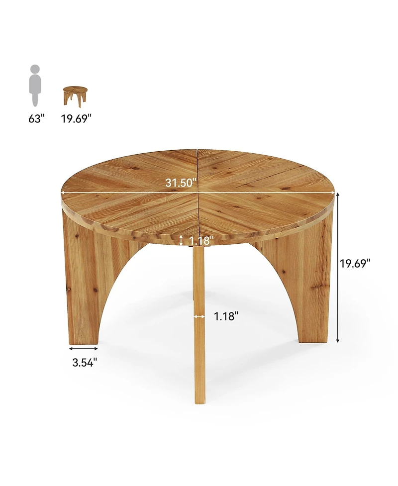 Tribesigns Solid Wood Round Coffee Table, Farmhouse Center Table with Curved Legs, Circle Cocktail Tea Table
