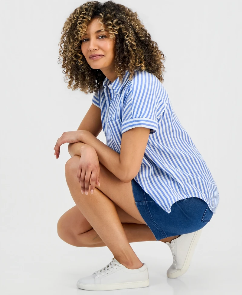 Style & Co Petite Striped Button-Up Cotton Camp Shirt, Macy's Exclusive