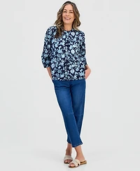 Style & Co Petite Cotton Printed Band-Collar Blouse, Macy's Exclusive