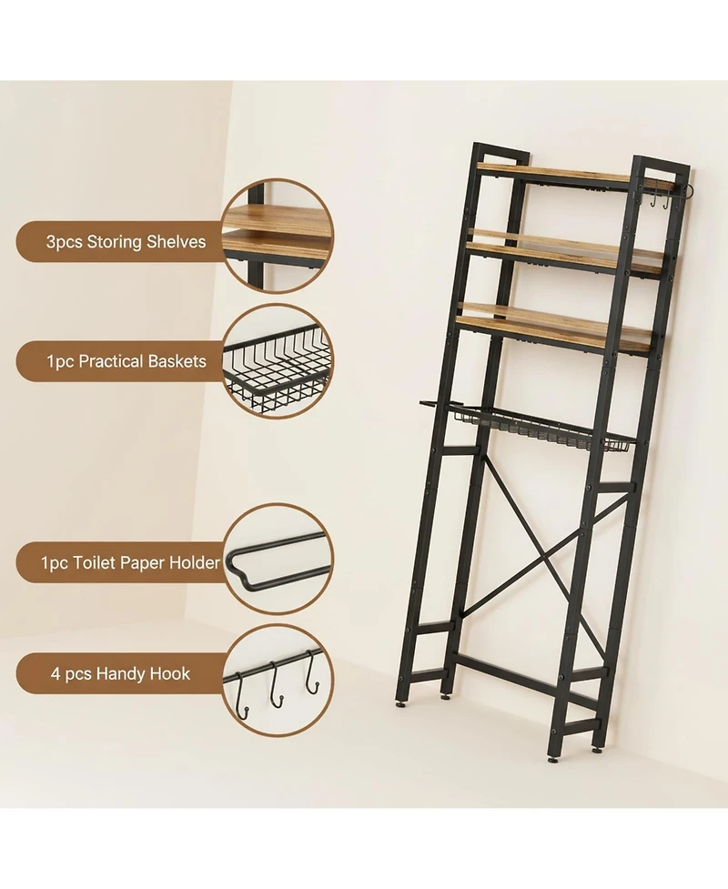 Yigii Over The Toilet Storage Rack 7 Tier Bathroom Organizer With Side Shelf Hooks Paper Holder Freestanding Quick Install