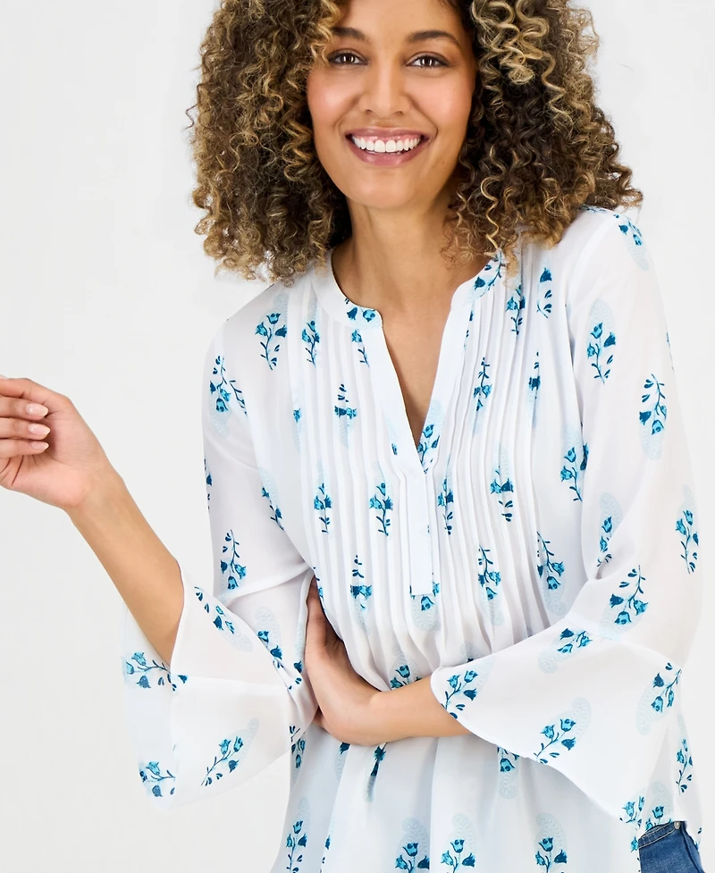 Style & Co Petite Pintucked V-Neck Top, Macy's Exclusive