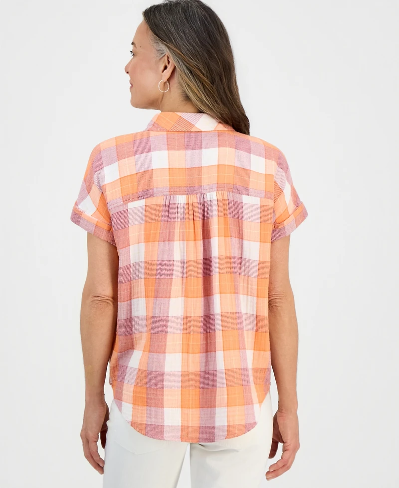 Style & Co Petite Plaid Button-Up Cotton Camp Shirt, Macy's Exclusive