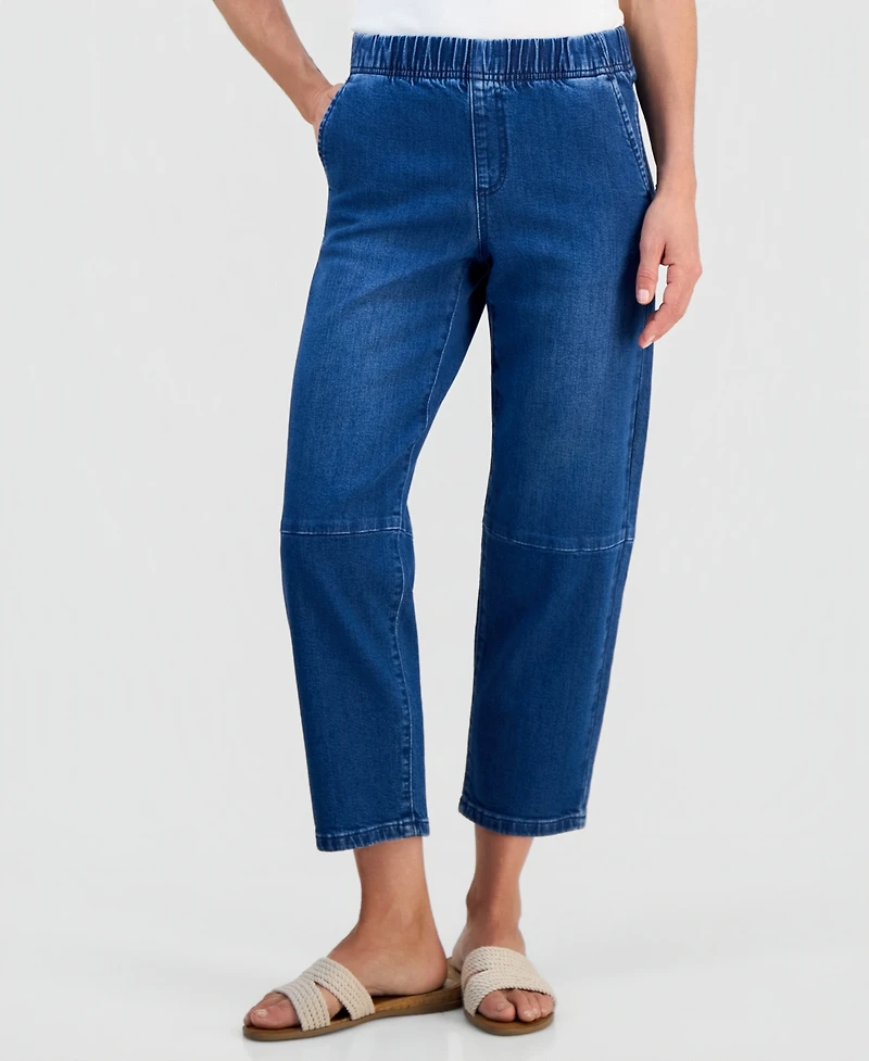 Style & Co Petite High-Rise Pull-On Barrel-Leg Jeans, Macy's Exclusive