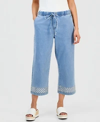 Style & Co Petite High-Rise Wide-Leg Embellished Jeans, Macy's Exclusive