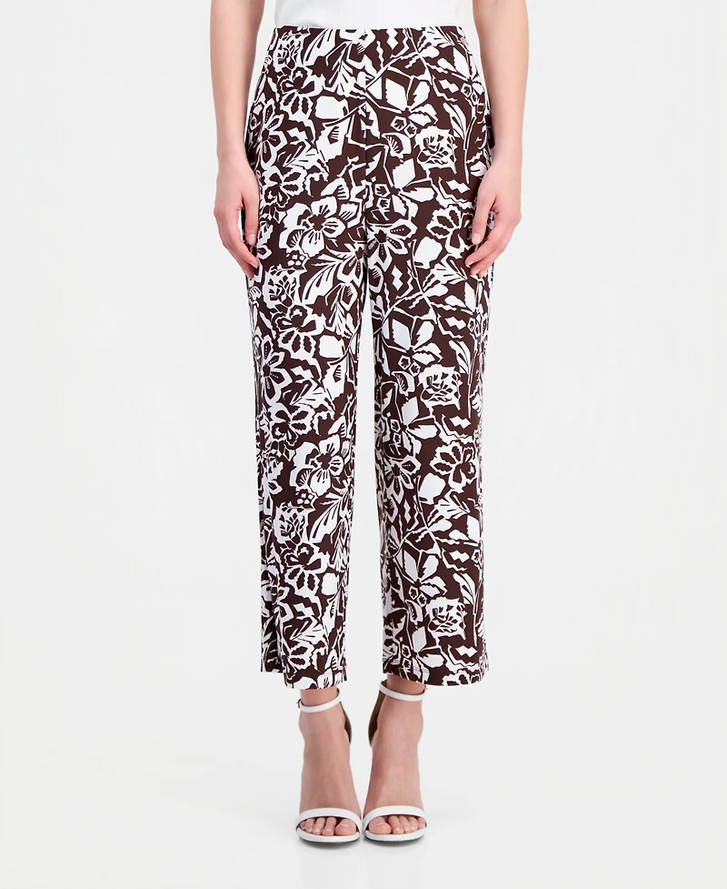 Anne Klein Essentials Petite Printed High-Rise Wide-Leg Pants