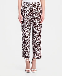 Anne Klein Essentials Petite Printed High-Rise Wide-Leg Pants