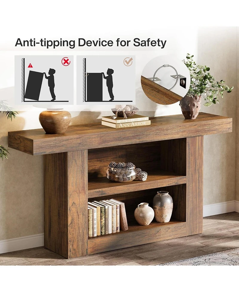 Tribesigns 63-Inch Console Table with Storage, 3-Tier Farmhouse Entryway Table with U-Shaped Base, Wooden Sofa Furniture Behind The Couch