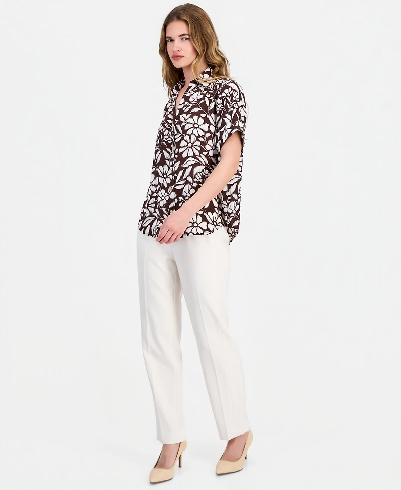 Anne Klein Essentials Petite Printed Button-Front Top