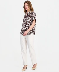 Anne Klein Essentials Petite Printed Button-Front Top