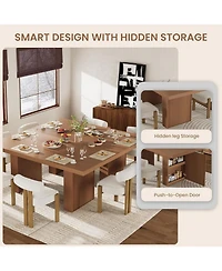 gaomon Dining Table with Storage, 70.8" Wood Kitchen Table with Thickened Tabletop and Fluted Legs, Dinner Tables for Kitchen Dining Room