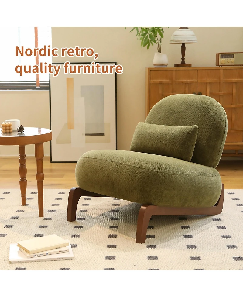 Rainsken Velvet Accent Chair, Comfy Reading Chair, Living Room Chair with Solid Wood Legs and Soft Cushion for Bedroom, Balcony