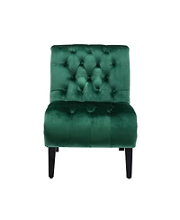 Rainsken Modern Velvet Accent Chair, Upholstered Fabric Button Reading Chaise with Tufted Back, Wooden Legs, Rolled Edge Design for Living Room