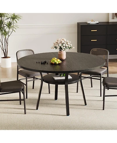 gaomon Round Dining Table for 4-6, 47 Inch Kitchen Table with Storage, Wooden Circle Dinner Table with Metal Legs